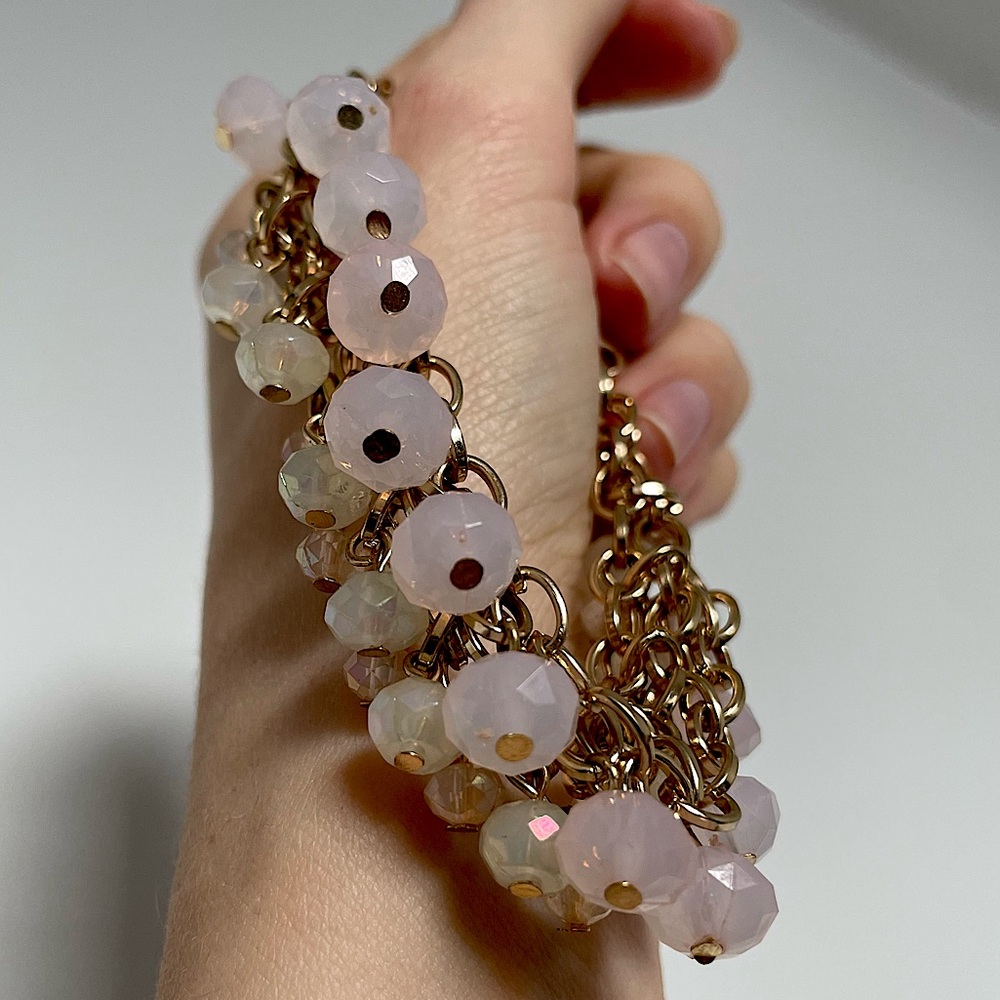 Light gold pink bean pearl bracelet, hard stone bracelet, gemstones bracelet